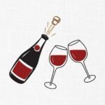 Wine Bottle With Glasses Embroidery Design - 5 Sizes