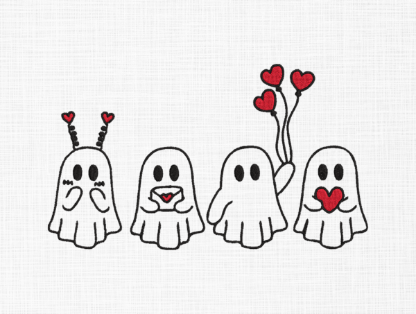 Valentines Ghost Embroidery Design - 5 Sizes