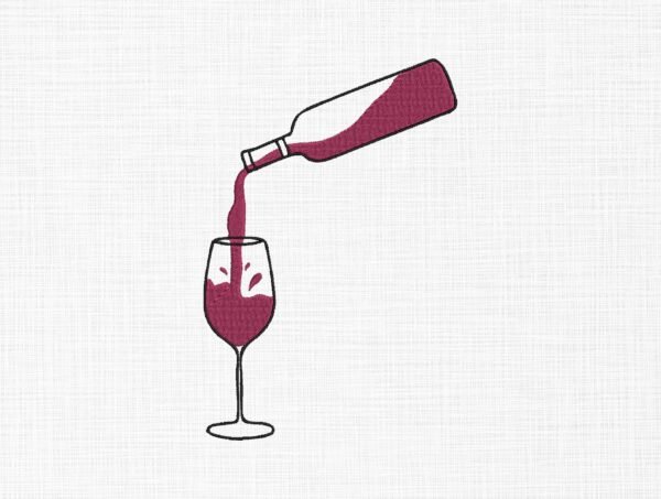 Wine With Glasses Embroidery Design - 5 Sizes