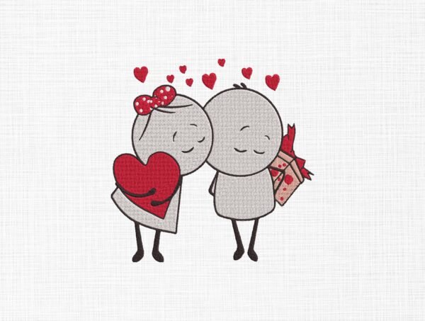 Cute Valentine Couple Embroidery Design - 5 Sizes