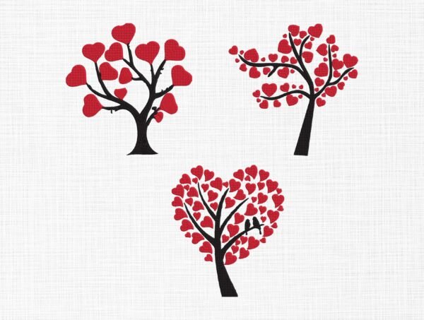 Valentine Hearts Tree Embroidery Design - 5 Sizes