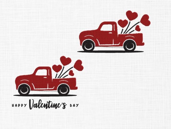 Valentine's Day Truck With Hearts Embroidery Design - 5 Sizes