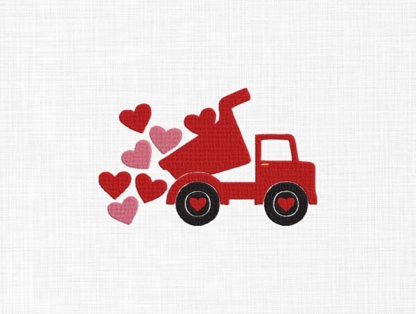 Hearts Truck Embroidery Design - 5 Sizes