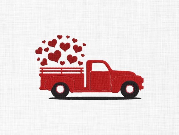 Hearts Truck Embroidery Design - 5 Sizes