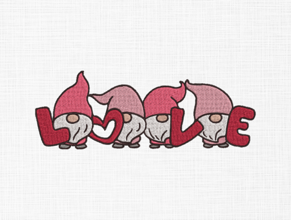 Love Gnomes Embroidery Design - 5 Sizes