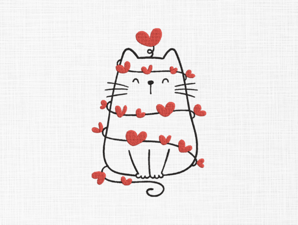 Valentine cat Embroidery Design - 5 Sizes