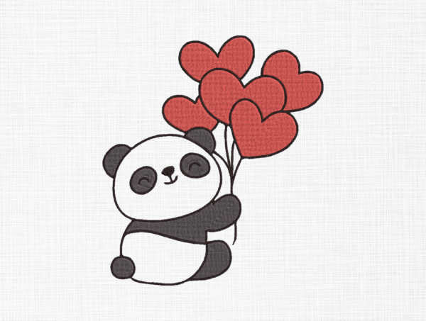 Panda with Balloons Embroidery Design - 5 Sizes