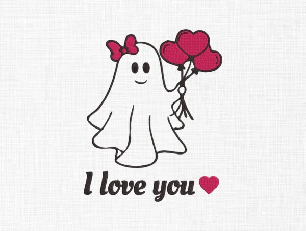Valentine Boo With Balloons Embroidery Design - 5 Sizes
