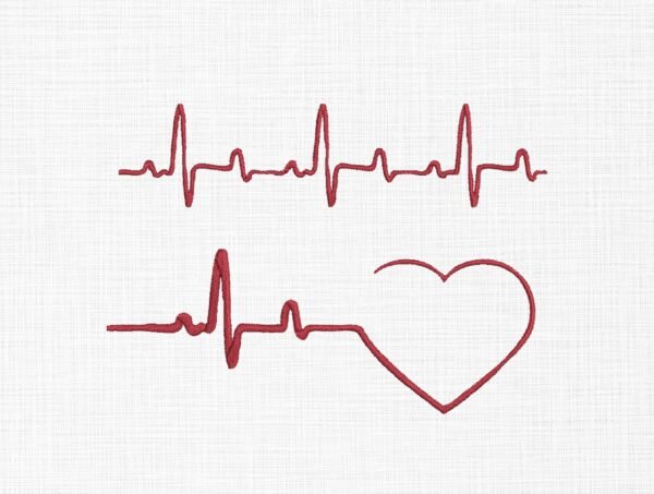 Heartbeat Line With Heart Embroidery Design - 5 Sizes
