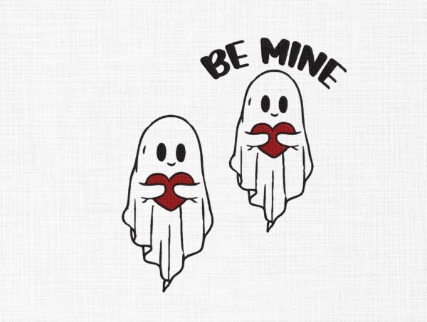 Be Mine Ghost With Heart Embroidery Design - 5 Sizes