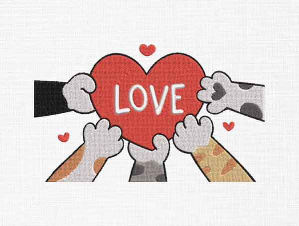 Love Cat Paw Embroidery Design - 5 sizes