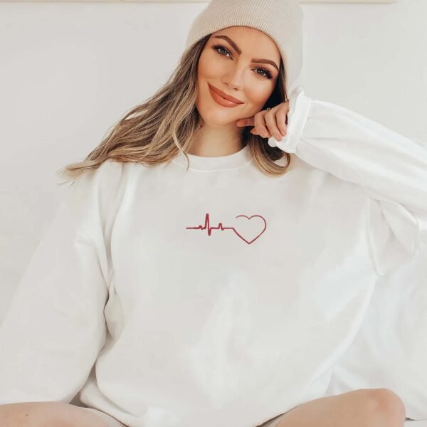 Heartbeat Line With Heart Embroidery Design - 5 Sizes - Image 3